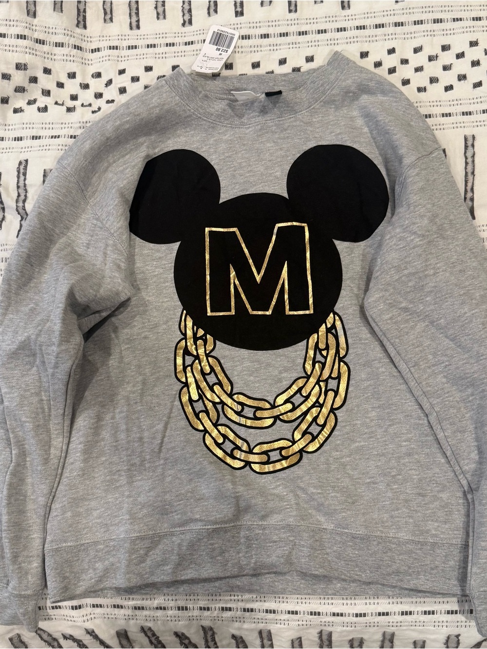 Disney Micky Mouse Ears w/ Gold Chain Gray Sweatshirt Women's Size Medium New